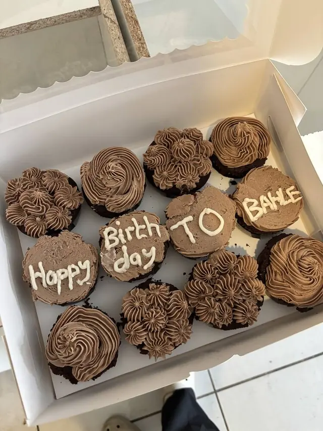 Chocolate cupcakes spelling Happy Birthday To Bahle